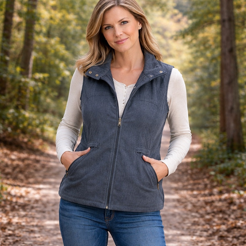 Columbia Vintage Gray Zip Up Utility Vest Women's‎ Sz S Full Zip Pockets Outdoor